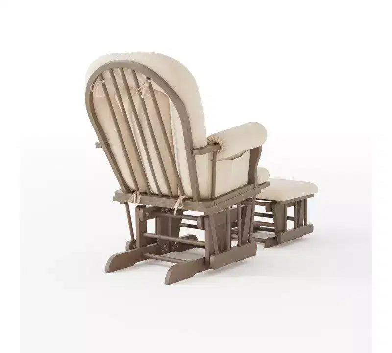 Comoda Sedia a Dondolo con Poggiapiedi, Cuscini Imbottiti con Comode Tasche Portaoggetti, Base e Struttura in Legno Massiccio
