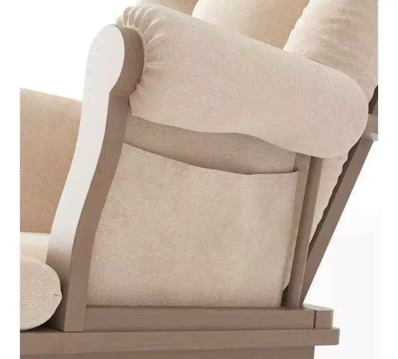 Comoda Sedia a Dondolo con Poggiapiedi, Cuscini Imbottiti con Comode Tasche Portaoggetti, Base e Struttura in Legno Massiccio