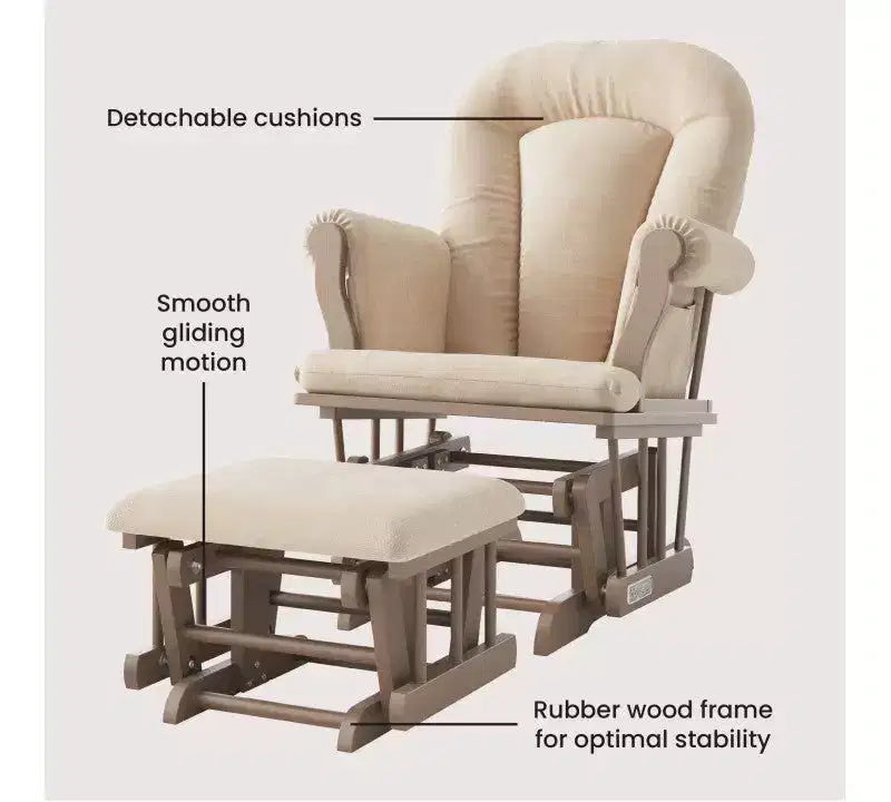 Comoda Sedia a Dondolo con Poggiapiedi, Cuscini Imbottiti con Comode Tasche Portaoggetti, Base e Struttura in Legno Massiccio