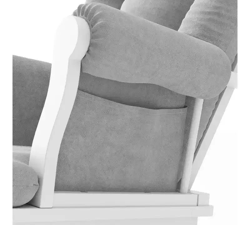 Comoda Sedia a Dondolo con Poggiapiedi, Cuscini Imbottiti con Comode Tasche Portaoggetti, Base e Struttura in Legno Massiccio