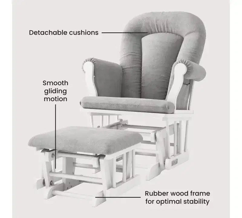 Comoda Sedia a Dondolo con Poggiapiedi, Cuscini Imbottiti con Comode Tasche Portaoggetti, Base e Struttura in Legno Massiccio
