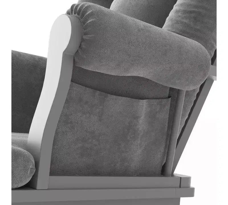 Comoda Sedia a Dondolo con Poggiapiedi, Cuscini Imbottiti con Comode Tasche Portaoggetti, Base e Struttura in Legno Massiccio