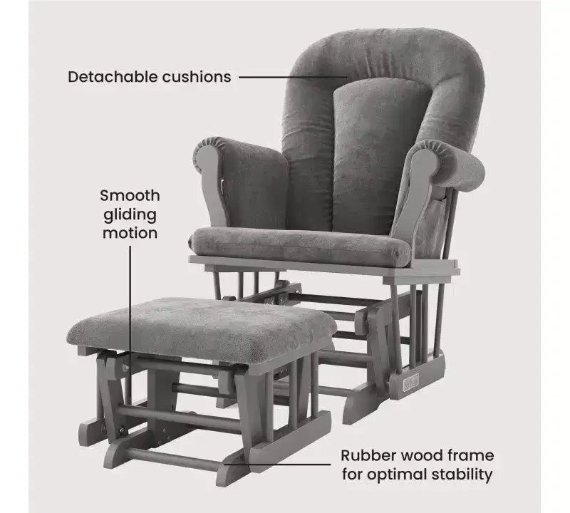 Comoda Sedia a Dondolo con Poggiapiedi, Cuscini Imbottiti con Comode Tasche Portaoggetti, Base e Struttura in Legno Massiccio
