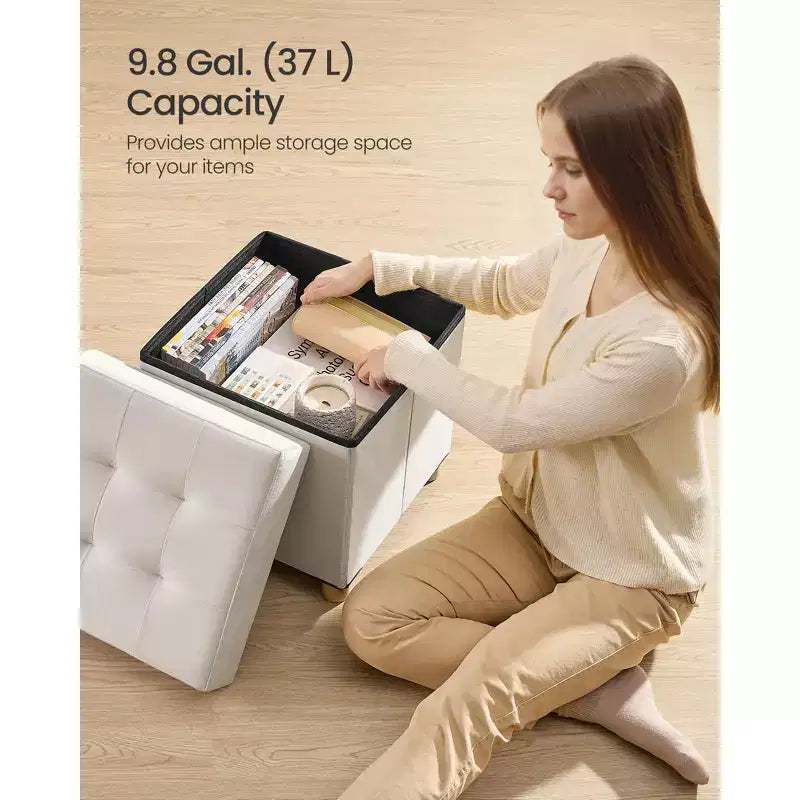 Pouf contenitore piccolo, pouf cubo pieghevole, 38 x 38 x 40 cm, poggiapiedi, poggiagambe, 37 L, superficie in velluto