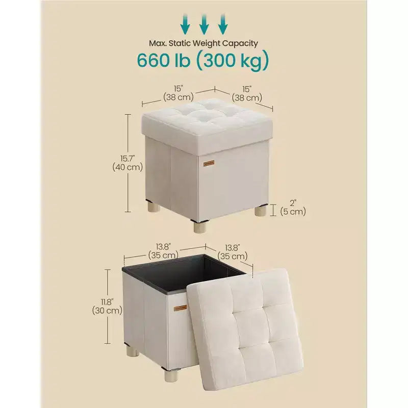 Pouf contenitore piccolo, pouf cubo pieghevole, 38 x 38 x 40 cm, poggiapiedi, poggiagambe, 37 L, superficie in velluto