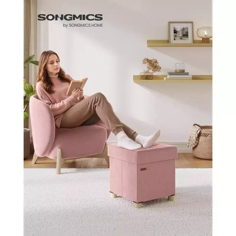 Pouf contenitore piccolo, pouf cubo pieghevole, 38 x 38 x 40 cm, poggiapiedi, poggiagambe, 37 L, superficie in velluto