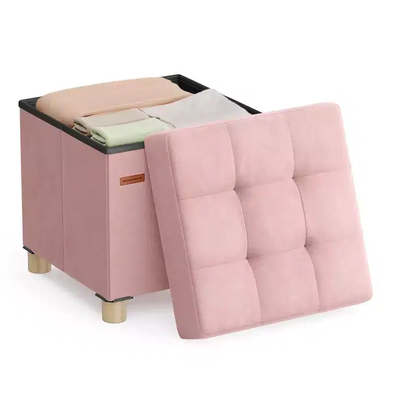 Pouf contenitore piccolo, pouf cubo pieghevole, 38 x 38 x 40 cm, poggiapiedi, poggiagambe, 37 L, superficie in velluto