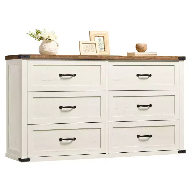 VASAGLE LIRY Collection - 6-Drawer Dresser,54-Inch Wide Modern Farmhouse Chest of Drawers with Metal Handles,TV Stand,Anti-Tipping