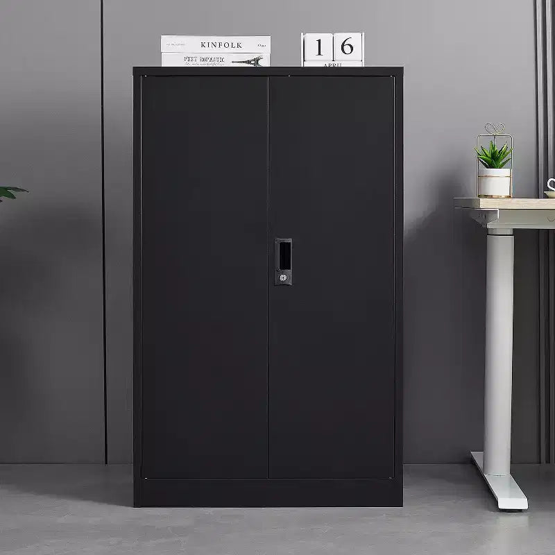 Armadietto pieghevole in metallo da 27,5", classificatore con ante a chiave e ripiano regolabile, nero
