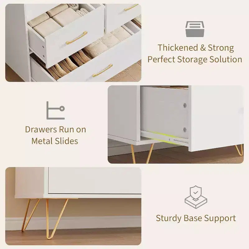 Cassettiera LED con Stazione di Ricarica - Cassettiera Moderna in Legno a 5 Cassetti Larga 120 cm, Organizzatore per Camera da Letto, Cameretta, Corridoio e Appartamenti