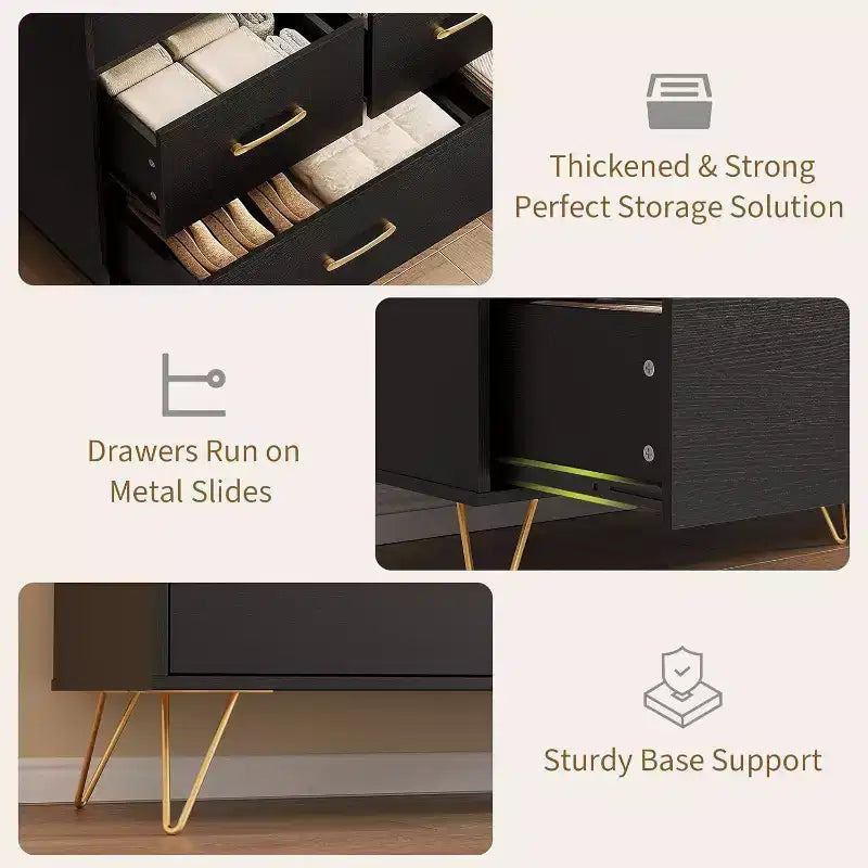 Cassettiera LED con Stazione di Ricarica - Cassettiera Moderna in Legno a 5 Cassetti Larga 120 cm, Organizzatore per Camera da Letto, Cameretta, Corridoio e Appartamenti