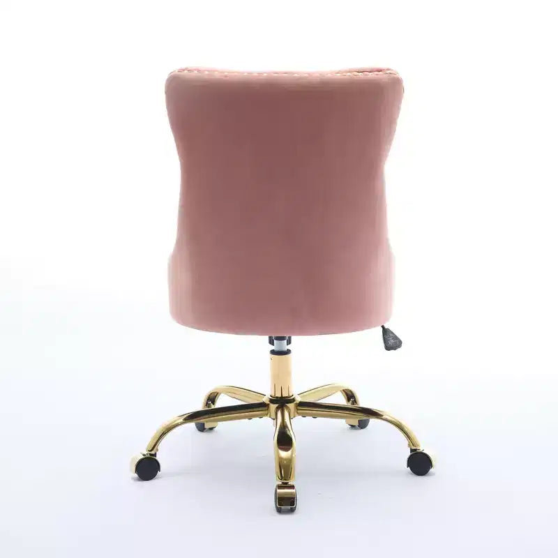 Sedia da scrivania regolabile, sedia da ufficio girevole, sedia da ufficio moderna in velluto imbottita con bottoni trapuntati e base in metallo dorato, rosa