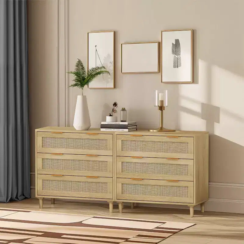Set moderno di mobili contenitori in rattan (2 pezzi), toletta in rattan con tre cassetti profondi, adatti per camera da letto o soggiorno, rovere