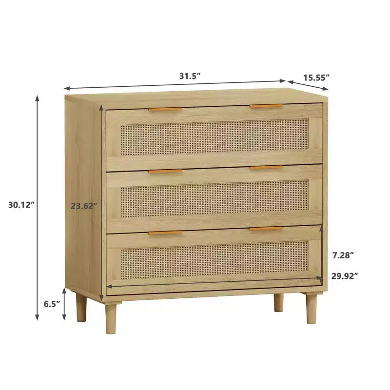 Set moderno di mobili contenitori in rattan (2 pezzi), toletta in rattan con tre cassetti profondi, adatti per camera da letto o soggiorno, rovere