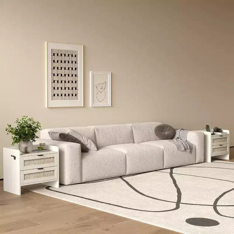 Acekool Comodino in Rattan con Stazione di Ricarica, Comodino Bohemien con 2 Cassetti, Porta Tipo C e USB