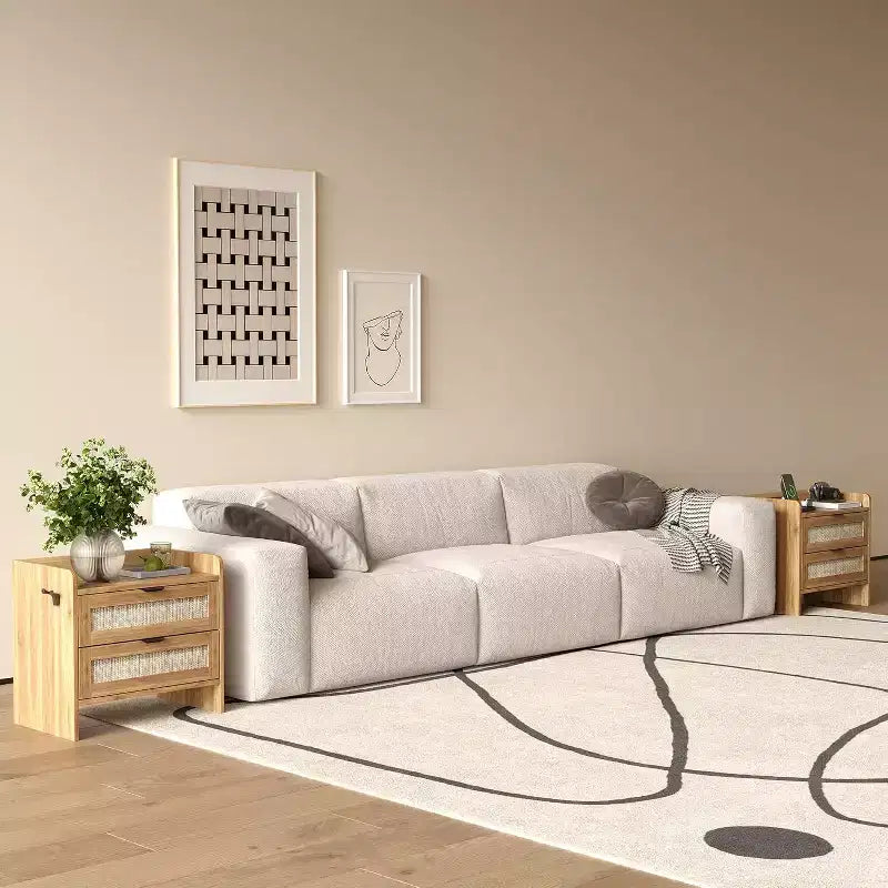 Acekool Comodino in Rattan con Stazione di Ricarica, Comodino Bohemien con 2 Cassetti, Porta Tipo C e USB