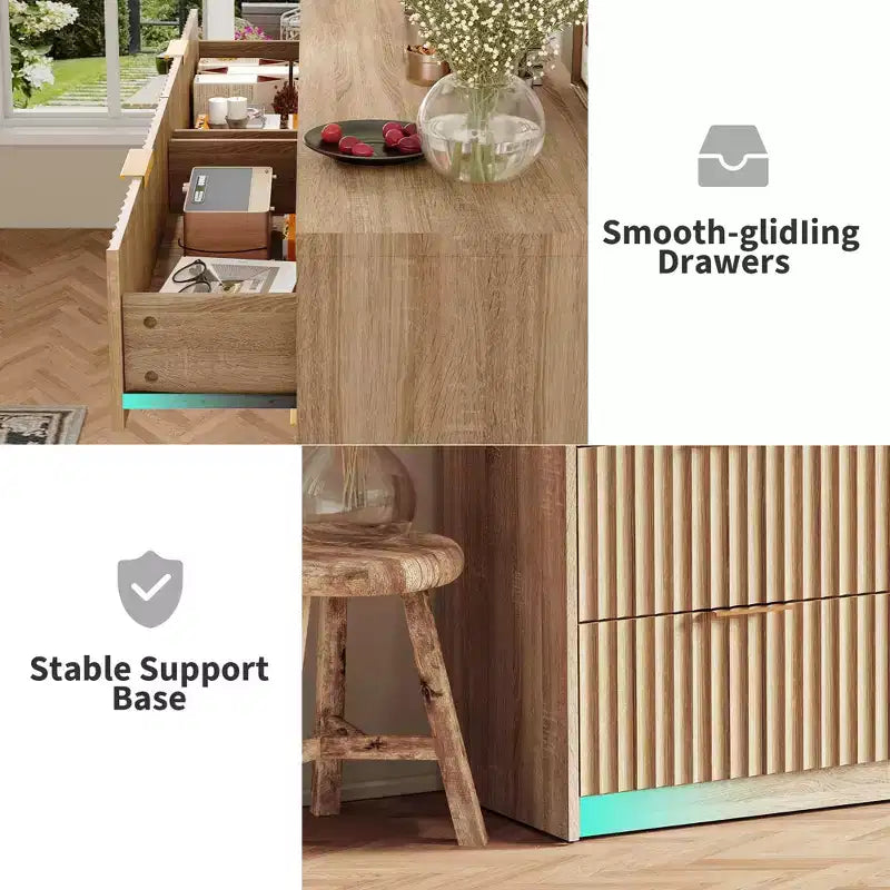 Comò scanalato per camera da letto, cassettiera a 8 cassetti, grande capacità e anti-ribaltamento, cassettiera moderna con maniglie in metallo, cassettiere in legno per armadio
