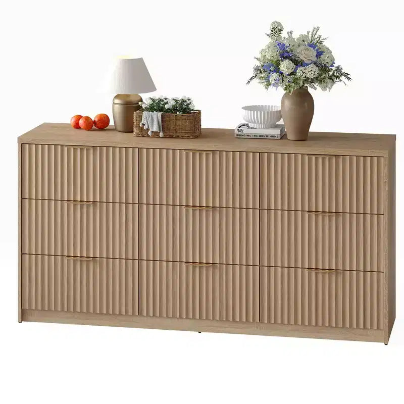 Comò scanalato per camera da letto, cassettiera a 8 cassetti, grande capacità e anti-ribaltamento, cassettiera moderna con maniglie in metallo, cassettiere in legno per armadio