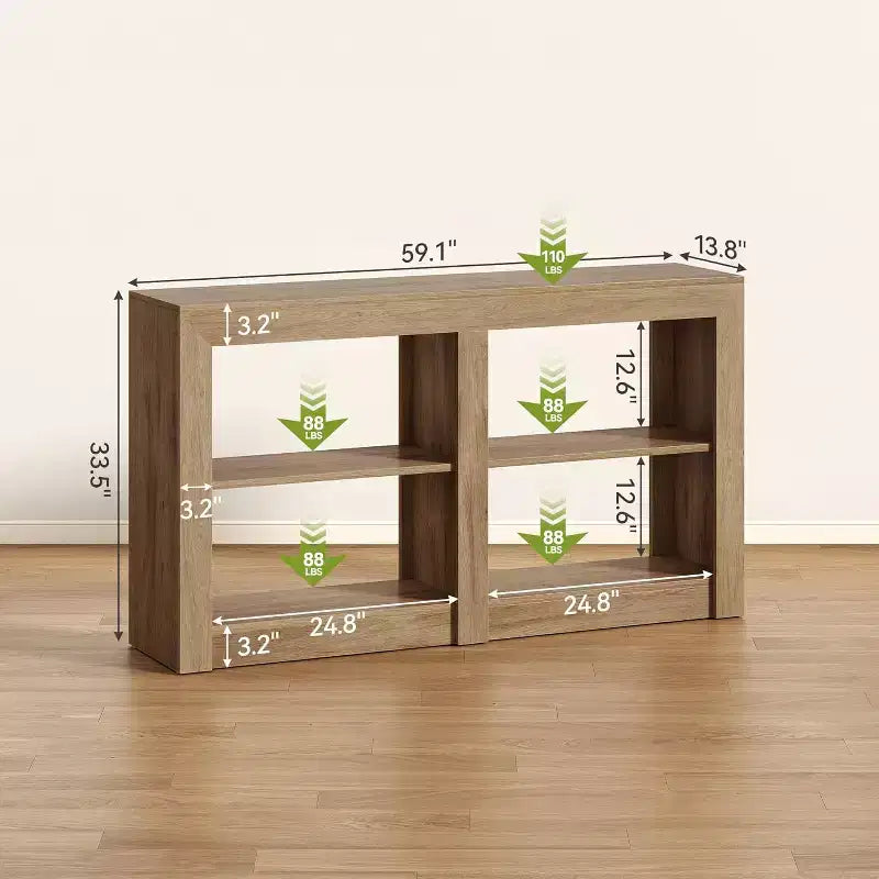 Tavolo Consolle da Ingresso da 150 cm con Ripiano a 2 Livelli, Design Rettangolare, Tavolino per Ingresso, Soggiorno, Corridoio, Colore Quercia