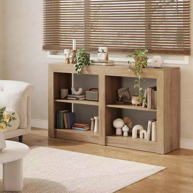 Tavolo Consolle da Ingresso da 150 cm con Ripiano a 2 Livelli, Design Rettangolare, Tavolino per Ingresso, Soggiorno, Corridoio, Colore Quercia
