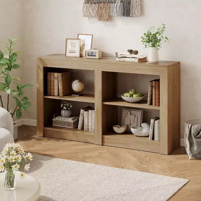 Tavolo Consolle da Ingresso da 150 cm con Ripiano a 2 Livelli, Design Rettangolare, Tavolino per Ingresso, Soggiorno, Corridoio, Colore Quercia
