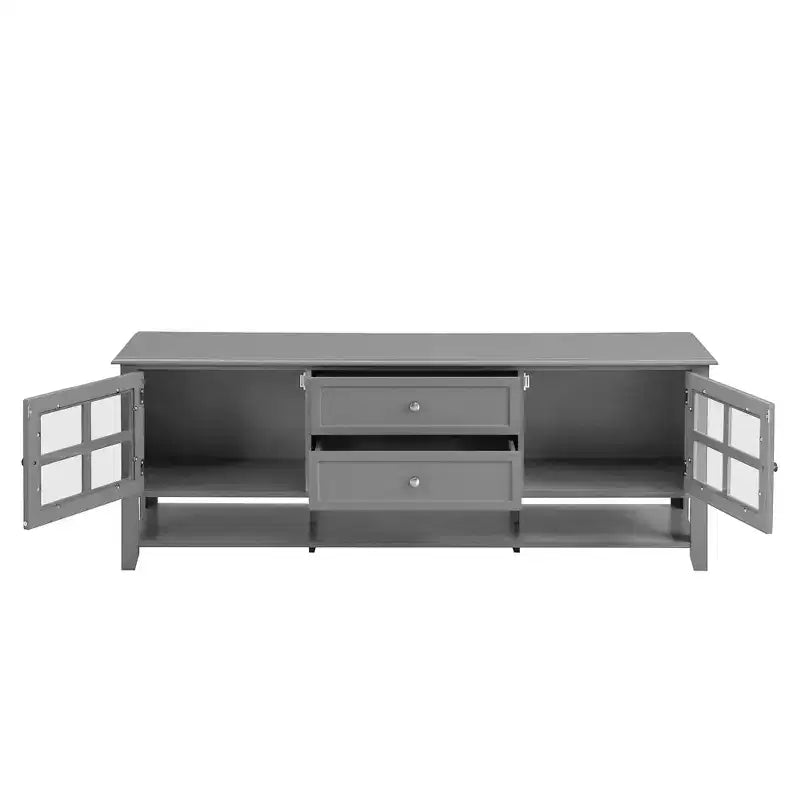 Mobile TV moderno da 59" per TV da 60", consolle multimediale in MDF grigio con vani portaoggetti multifunzionali e ante magnetiche silenziose