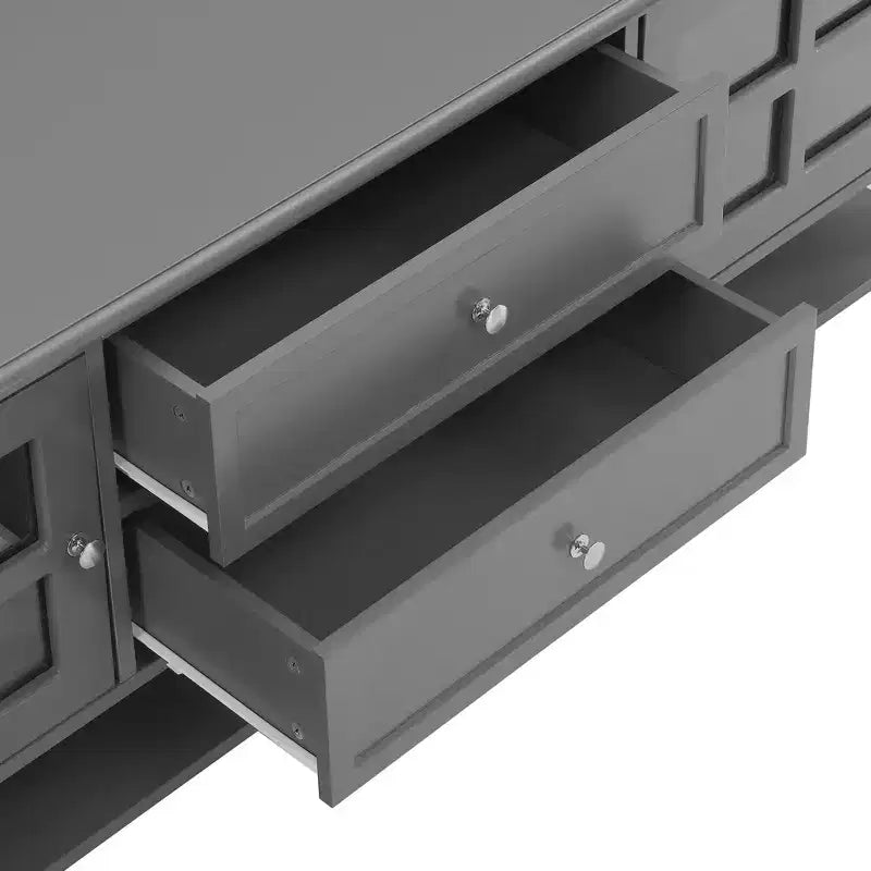 Mobile TV moderno da 59" per TV da 60", consolle multimediale in MDF grigio con vani portaoggetti multifunzionali e ante magnetiche silenziose