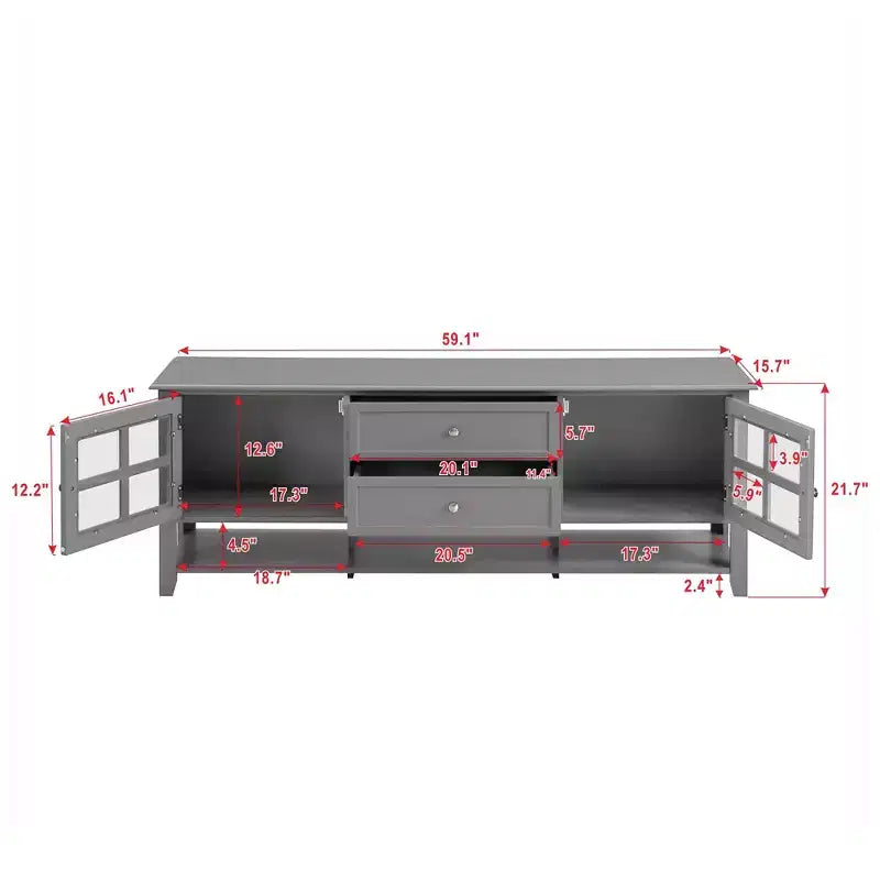 Mobile TV moderno da 59" per TV da 60", consolle multimediale in MDF grigio con vani portaoggetti multifunzionali e ante magnetiche silenziose