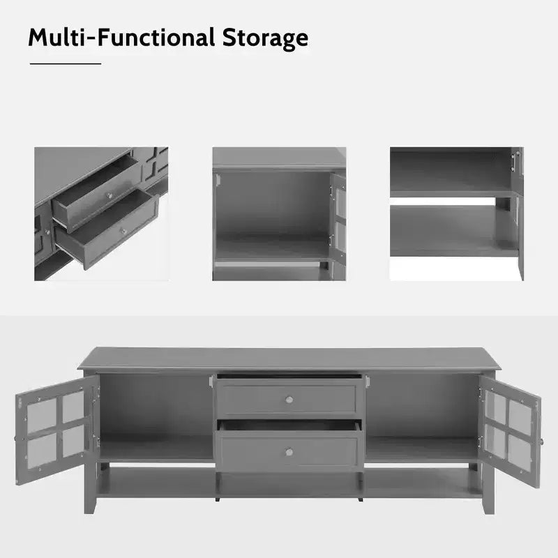 Mobile TV moderno da 59" per TV da 60", consolle multimediale in MDF grigio con vani portaoggetti multifunzionali e ante magnetiche silenziose
