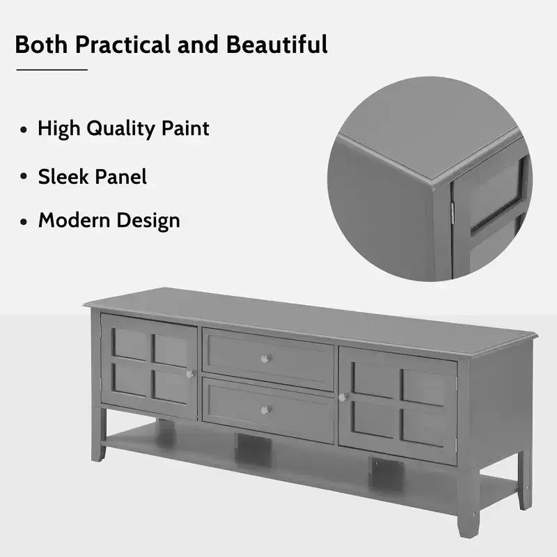 Mobile TV moderno da 59" per TV da 60", consolle multimediale in MDF grigio con vani portaoggetti multifunzionali e ante magnetiche silenziose