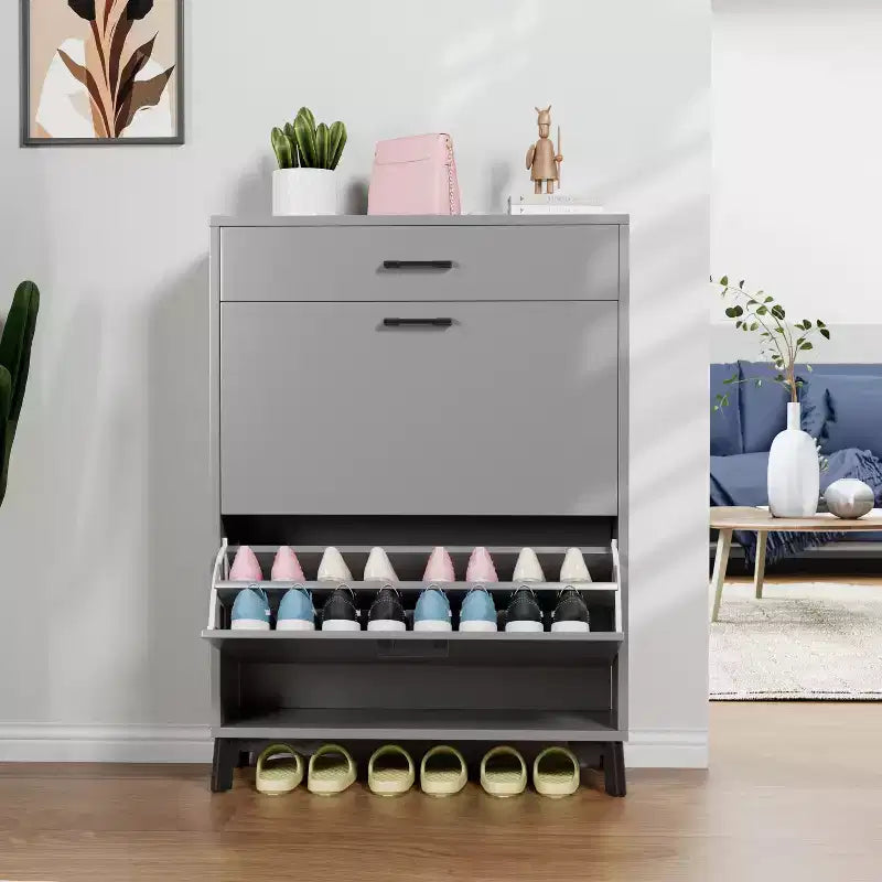 Scarpiera Autoportante Nascosta con 2 Cassetti a Ribalta, Scarpiera Multicolore, Organizzatore di Scarpe Versatile per Ingresso, Porta o Corridoio
