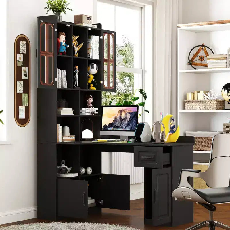 Scrivania angolare a L, scrivania per computer con libreria e ripiani, scrivania da studio 2 in 1 con cassetti, armadietti, scrivania moderna per ufficio, studio