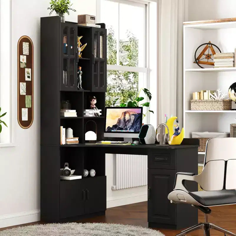 Scrivania angolare a L, scrivania per computer con libreria e ripiani, scrivania da studio 2 in 1 con cassetti, armadietti, scrivania moderna per ufficio, studio