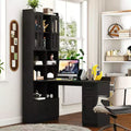 Scrivania angolare a L, scrivania per computer con libreria e ripiani, scrivania da studio 2 in 1 con cassetti, armadietti, scrivania moderna per ufficio, studio