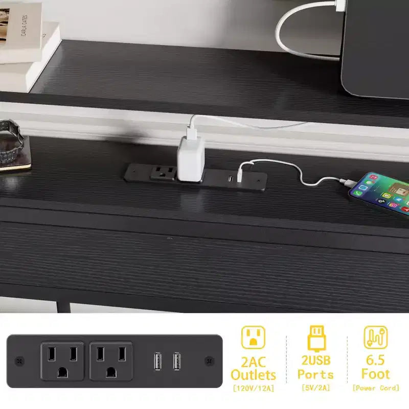 Struttura letto a piattaforma in metallo full-size con luci LED Stazione di ricarica Testiera a 2 ripiani Industriale in legno Nessuna molla necessaria USB per ragazzi