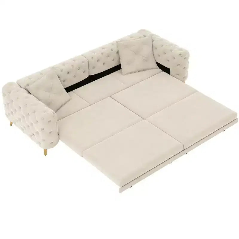 Moderno divano letto matrimoniale convertibile con pouf mobile, divano letto estraibile in velluto con seduta profonda per soggiorno o camera degli ospiti
