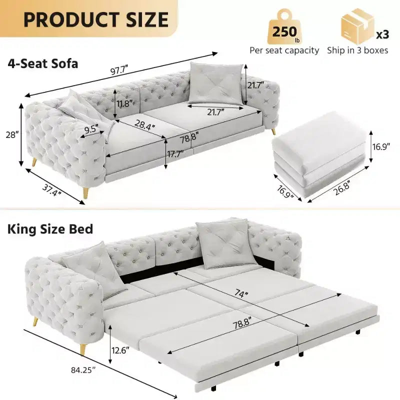 Moderno divano letto matrimoniale convertibile con pouf mobile, divano letto estraibile in velluto con seduta profonda per soggiorno o camera degli ospiti