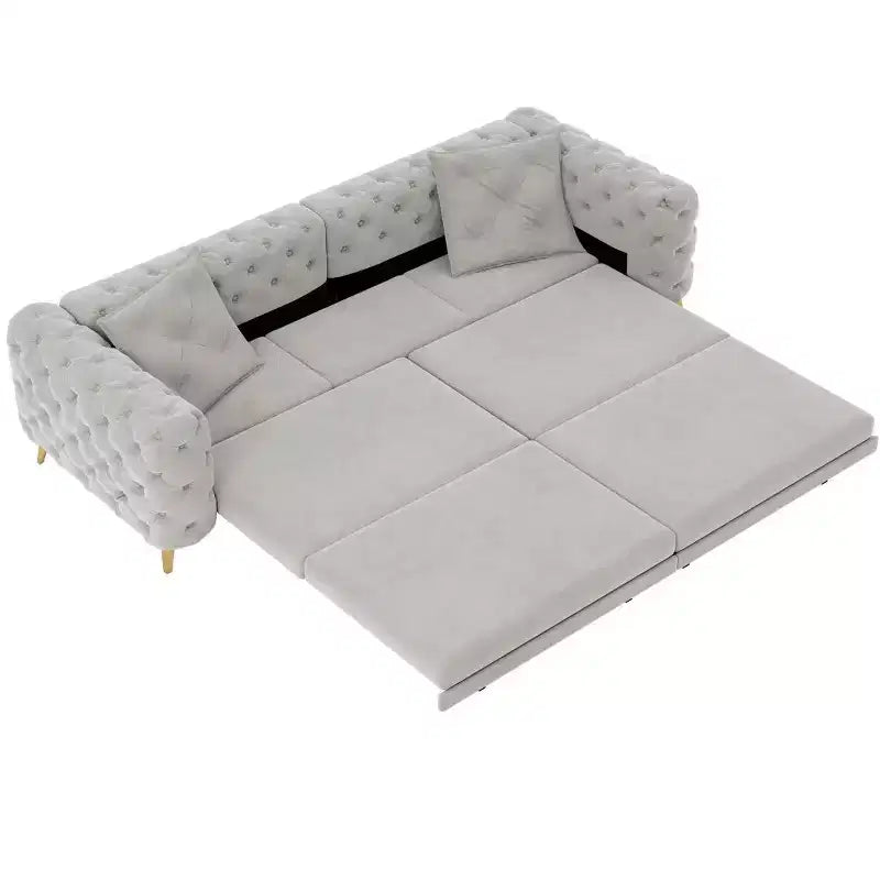 Moderno divano letto matrimoniale convertibile con pouf mobile, divano letto estraibile in velluto con seduta profonda per soggiorno o camera degli ospiti