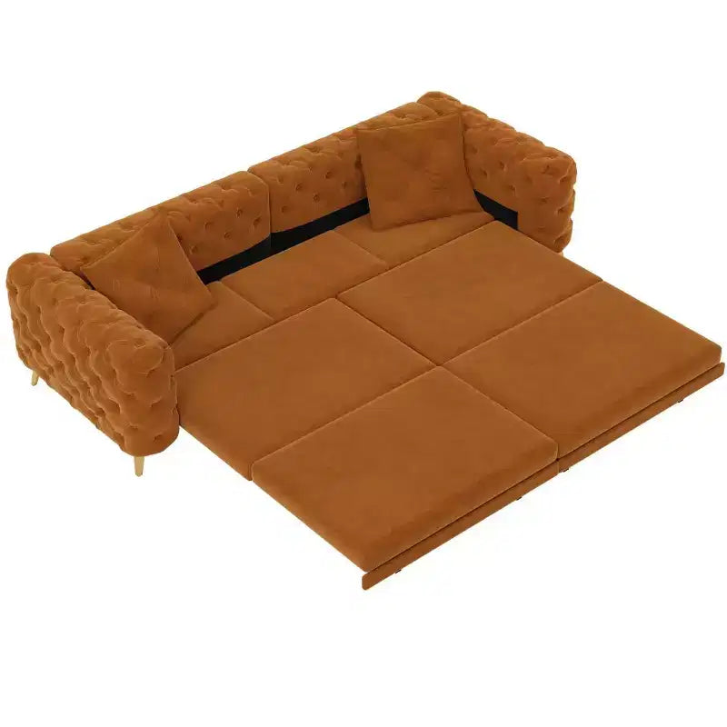Moderno divano letto matrimoniale convertibile con pouf mobile, divano letto estraibile in velluto con seduta profonda per soggiorno o camera degli ospiti