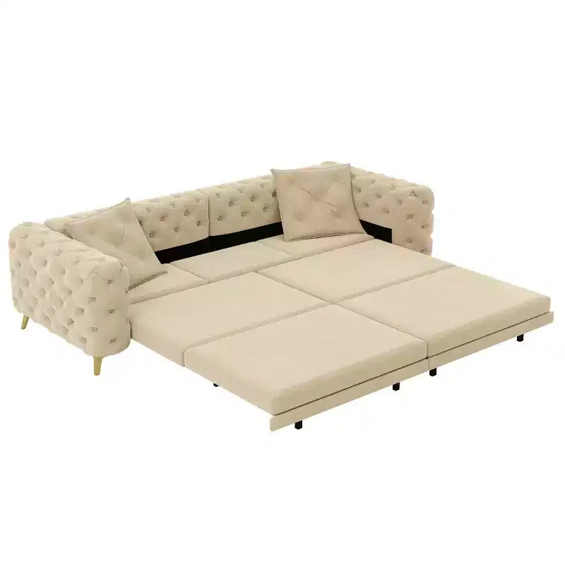 Moderno divano letto matrimoniale convertibile con pouf mobile, divano letto estraibile in velluto con seduta profonda per soggiorno o camera degli ospiti