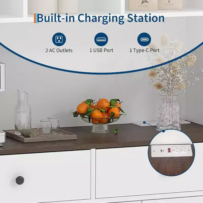 Dispensa a Colonna da Cucina Stile Fattoria, Mobile Dispensa Autoportante Alto 180 cm con Ripiani Aperti e Piano d'Appoggio per Cucina o Sala da Pranzo