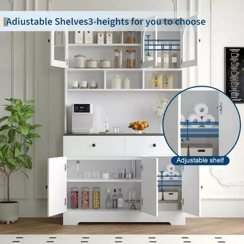 Dispensa a Colonna da Cucina Stile Fattoria, Mobile Dispensa Autoportante Alto 180 cm con Ripiani Aperti e Piano d'Appoggio per Cucina o Sala da Pranzo