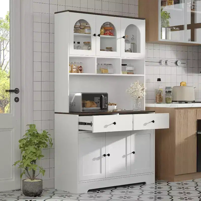 Dispensa a Colonna da Cucina Stile Fattoria, Mobile Dispensa Autoportante Alto 180 cm con Ripiani Aperti e Piano d'Appoggio per Cucina o Sala da Pranzo