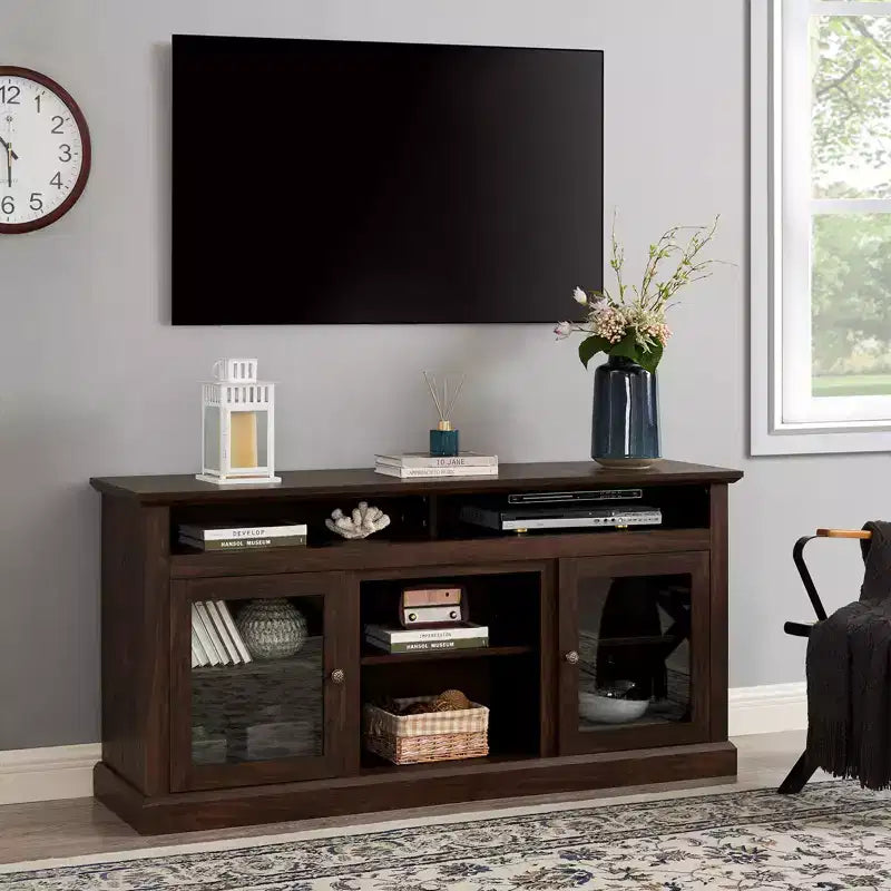 60 Inch TV Stand for TVs Up to 65 Inch, Entertainment Center with Cable Management, Classic Brown Console for Living Room