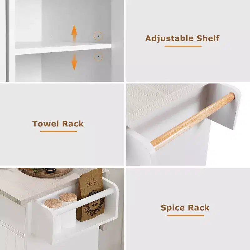 Carrello da cucina sumyeg con vano per pattumiera, anta a ribalta, portaspezie, portasciugamani e cassetto, carrello su ruote con ripiano regolabile per cucina