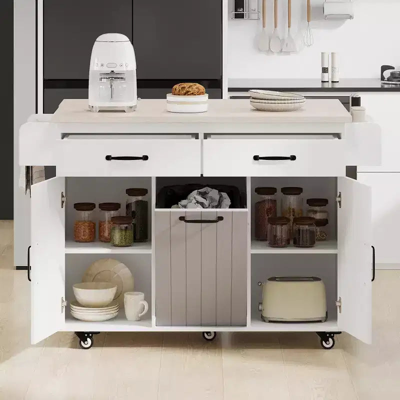 Carrello da cucina sumyeg con vano per pattumiera, anta a ribalta, portaspezie, portasciugamani e cassetto, carrello su ruote con ripiano regolabile per cucina