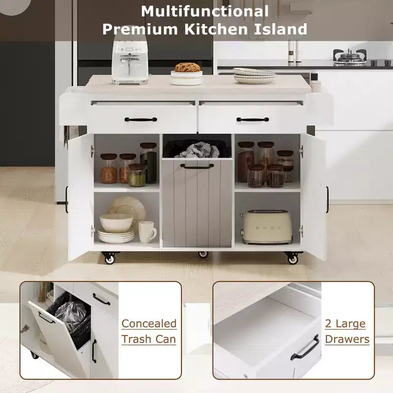 Carrello da cucina sumyeg con vano per pattumiera, anta a ribalta, portaspezie, portasciugamani e cassetto, carrello su ruote con ripiano regolabile per cucina