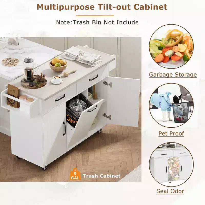 Carrello da cucina sumyeg con vano per pattumiera, anta a ribalta, portaspezie, portasciugamani e cassetto, carrello su ruote con ripiano regolabile per cucina