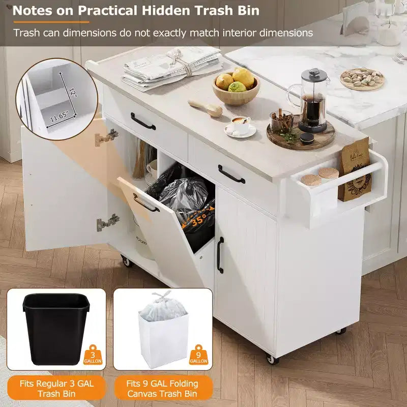 Carrello da cucina sumyeg con vano per pattumiera, anta a ribalta, portaspezie, portasciugamani e cassetto, carrello su ruote con ripiano regolabile per cucina
