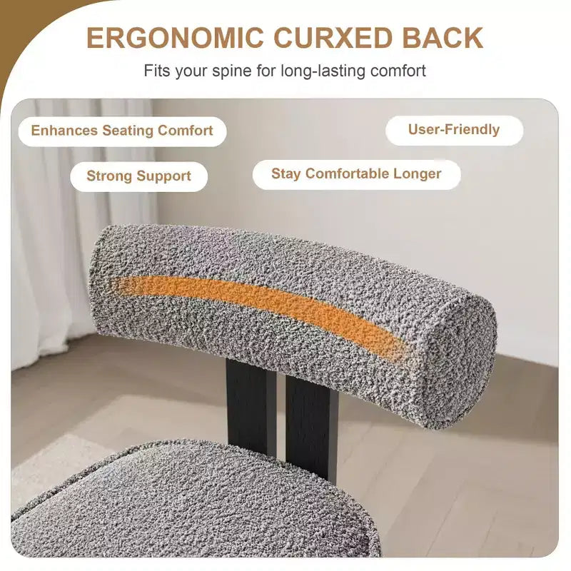 Sedie da pranzo imbottite, sedie da pranzo moderne in boucle con schienale ergonomico curvo, comode sedie da cucina con gambe in legno di caucciù